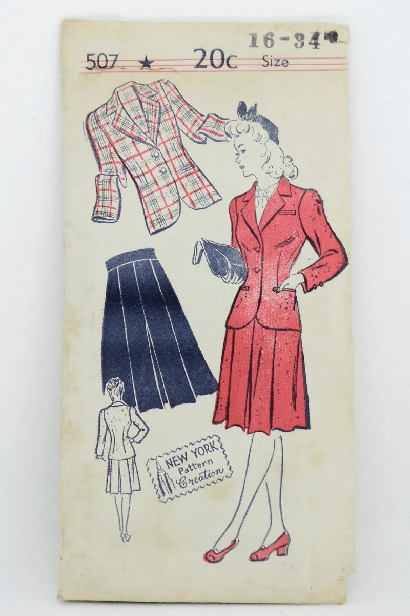 1940s New York 507 Vintage Sewing Pattern for Skirt & Jacket Suit