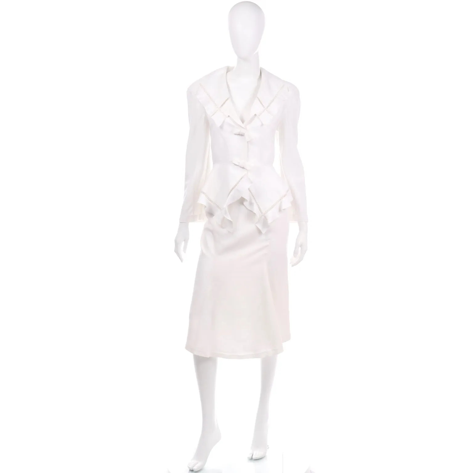 1980s Thierry Mugler Vintage Ivory Linen Blend Skirt & Jacket Suit