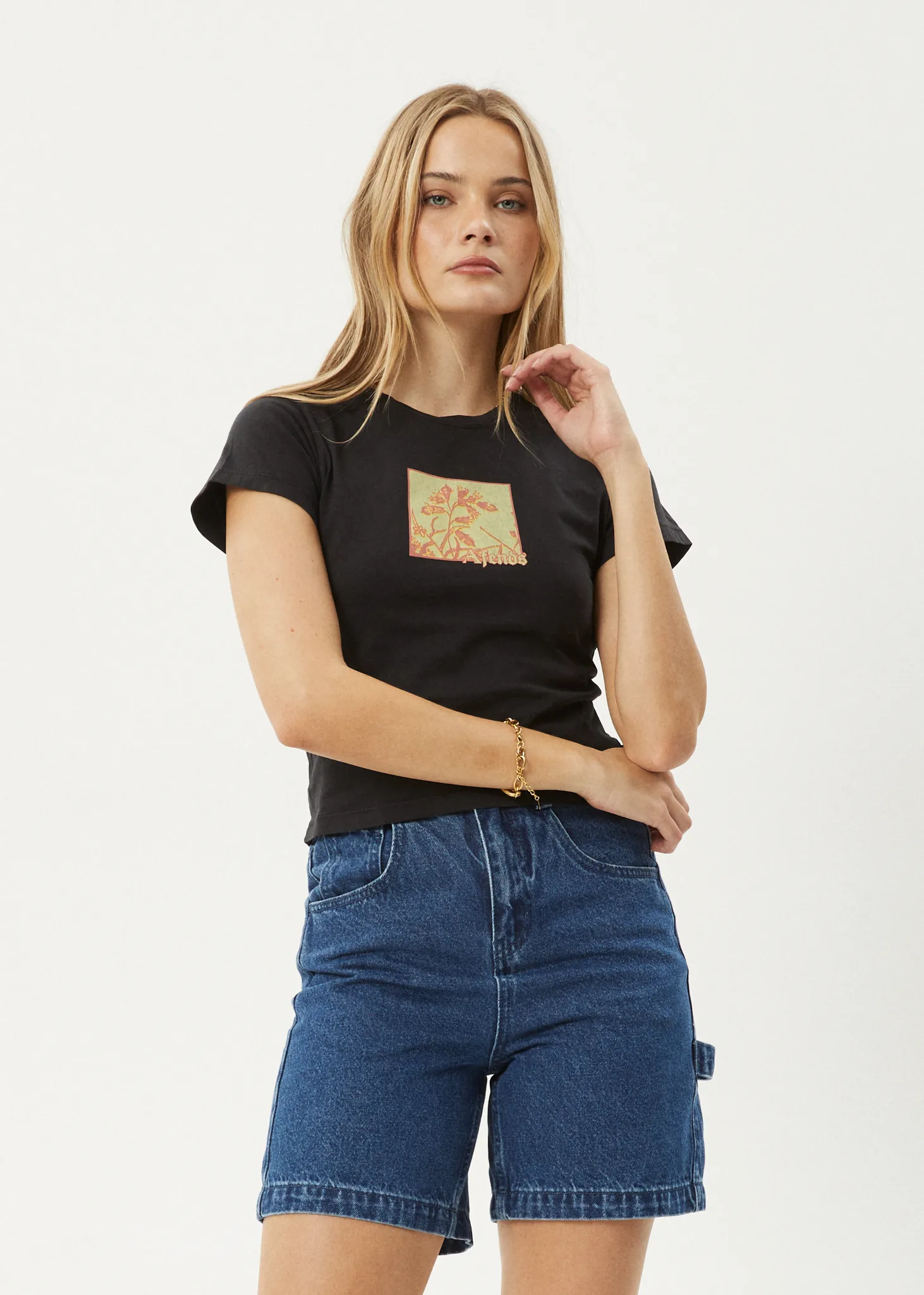 AFENDS Womens Ivy - Recyled Baby Tee - Stone Black