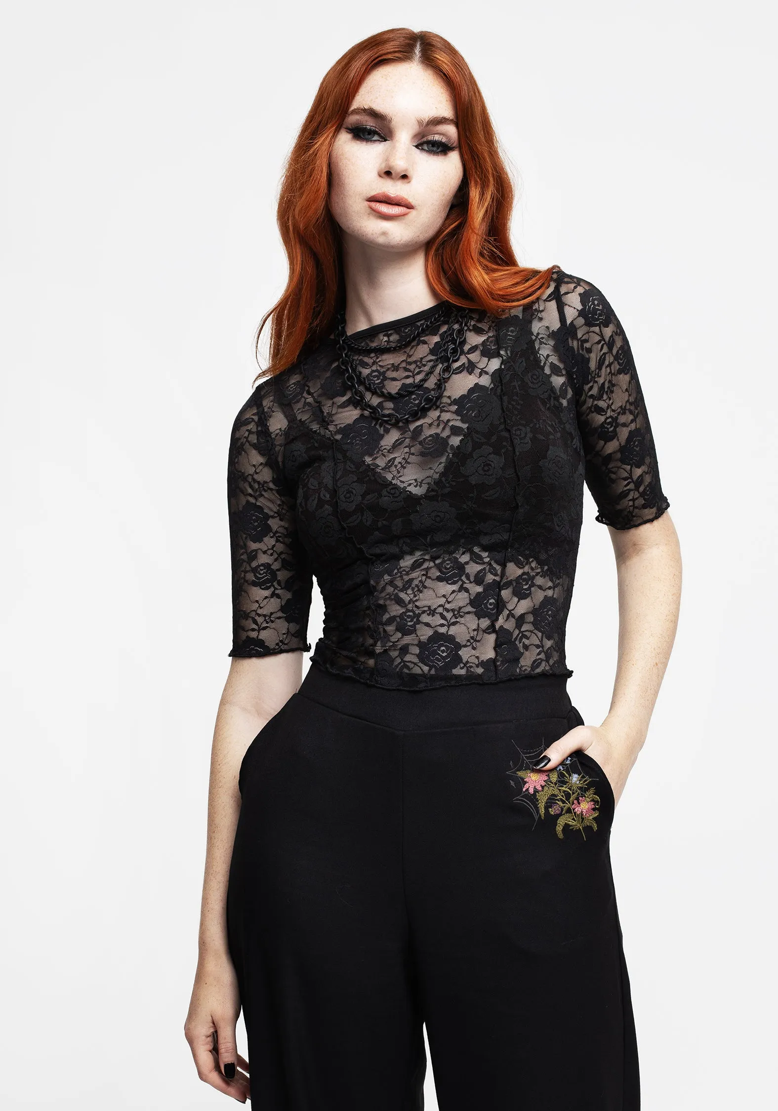 Anthos Floral Lace Crop Top