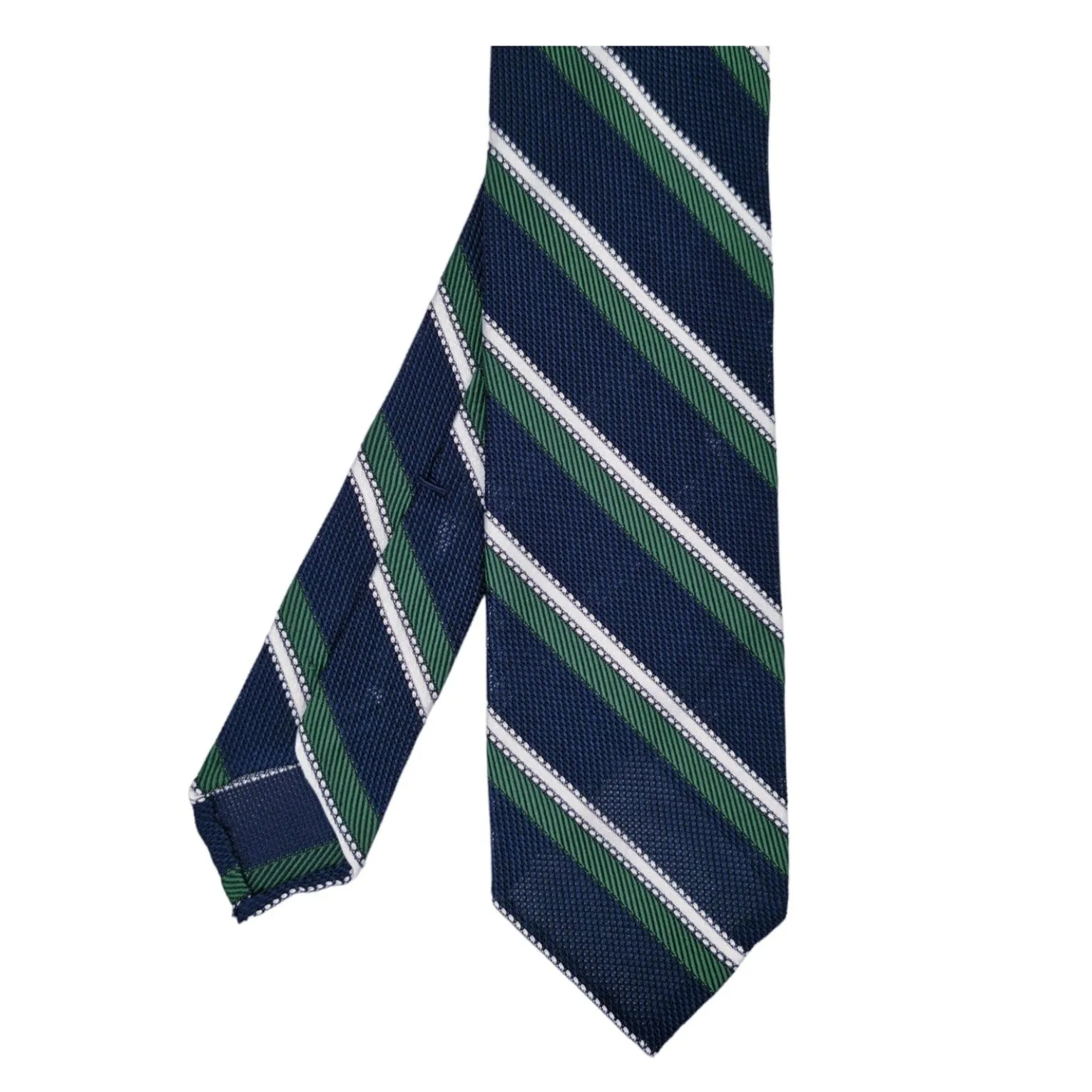 Anversa regimental silk gauze tie, blue with green and white stripes