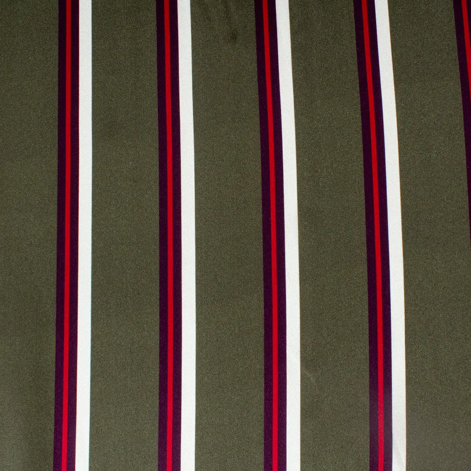 Army Green Striped Pure Silk Satin