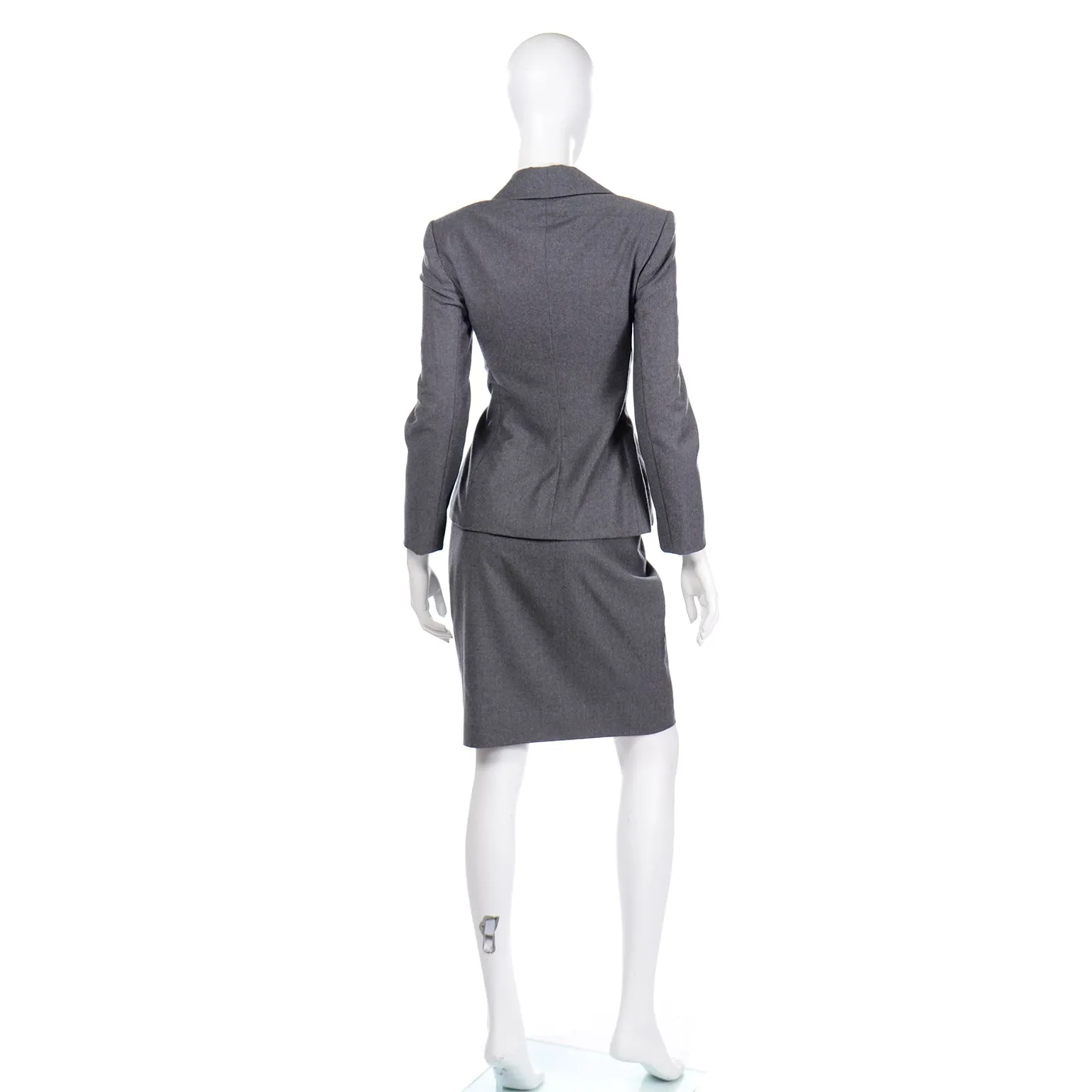 Bill Blass Grey Wool Pleated Blazer Jacket and Skirt Suit