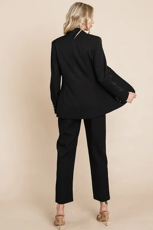 Black Single Breasted Blazer & High Waisted Pants Set