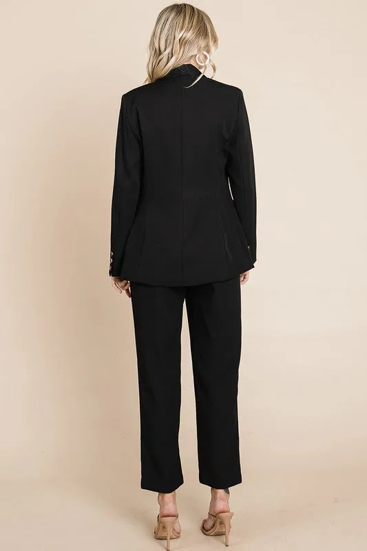 Black Single Breasted Blazer & High Waisted Pants Set