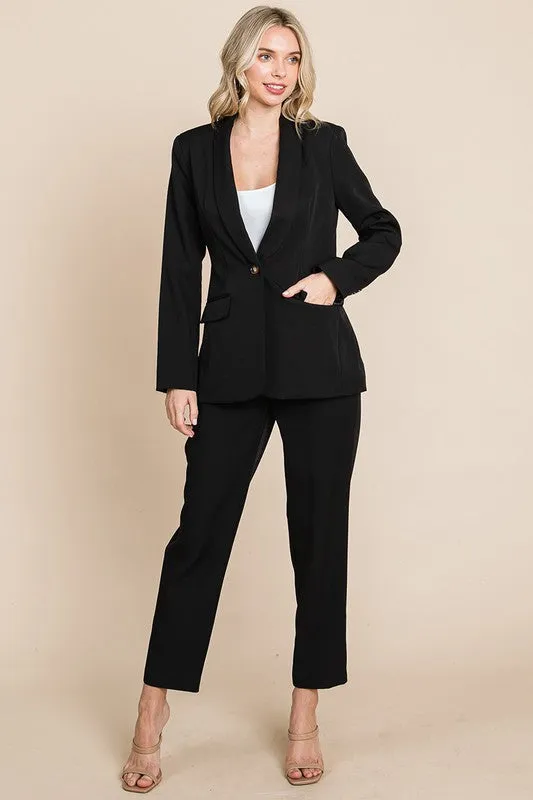 Black Single Breasted Blazer & High Waisted Pants Set