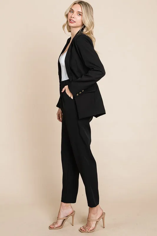 Black Single Breasted Blazer & High Waisted Pants Set