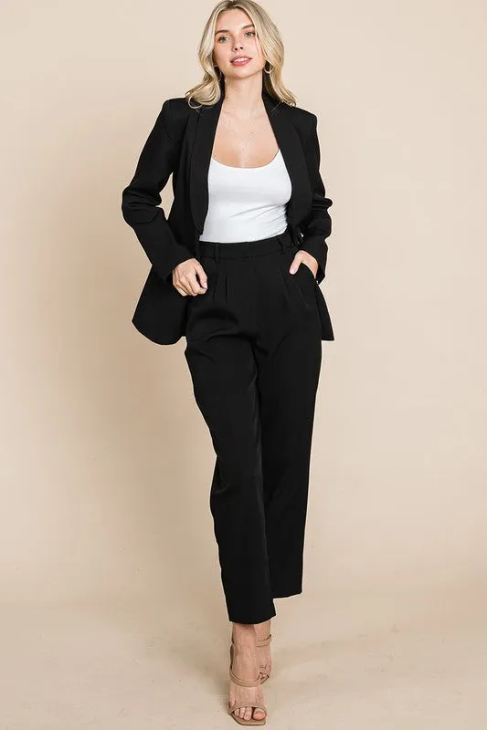 Black Single Breasted Blazer & High Waisted Pants Set