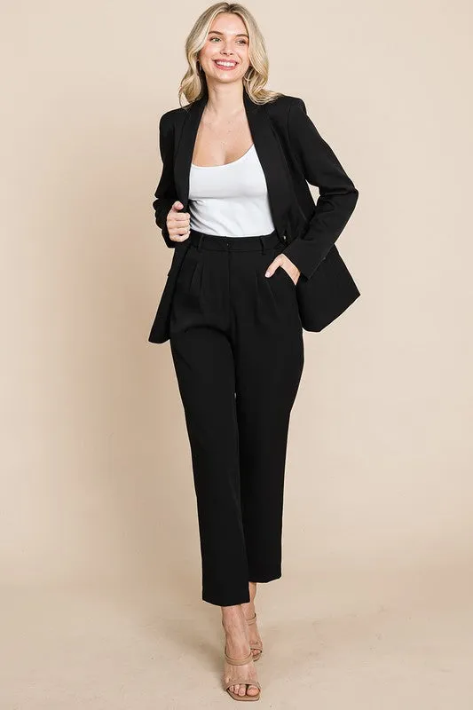 Black Single Breasted Blazer & High Waisted Pants Set