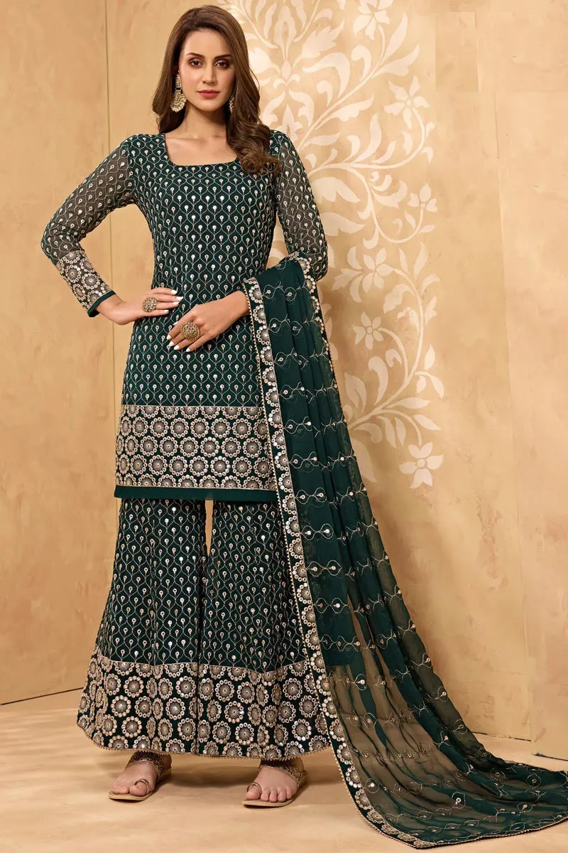 Bottle Green Party Style Designer Sharara Suit