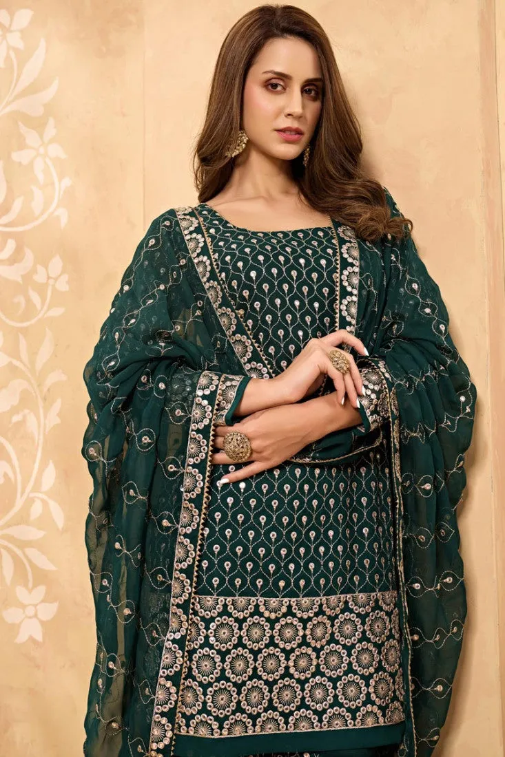 Bottle Green Party Style Designer Sharara Suit