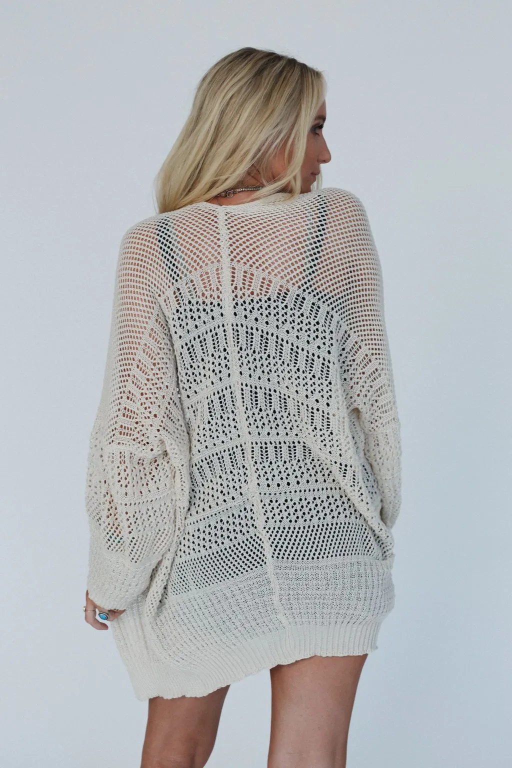 Brenden Knit Netted Cardigan - Ivory