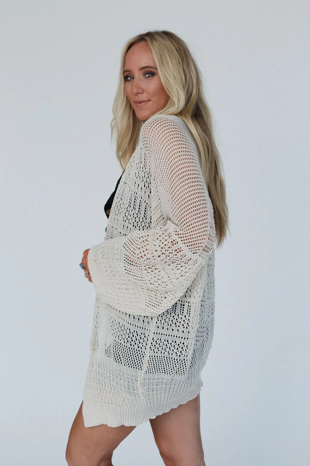 Brenden Knit Netted Cardigan - Ivory