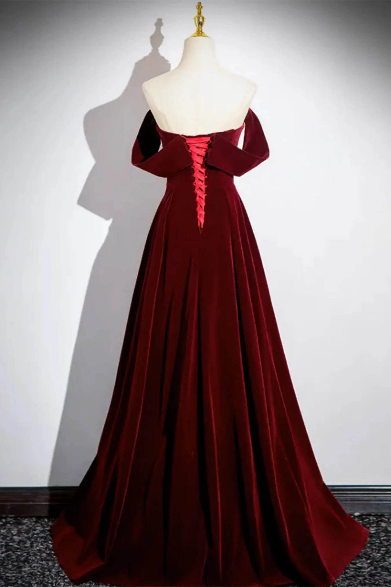 Burgundy Velvet Off Shoulder Long Prom Dresses with Beadings, Off the Shoulder Burgundy Formal Dresses, Burgundy Evening Dresses WT1420