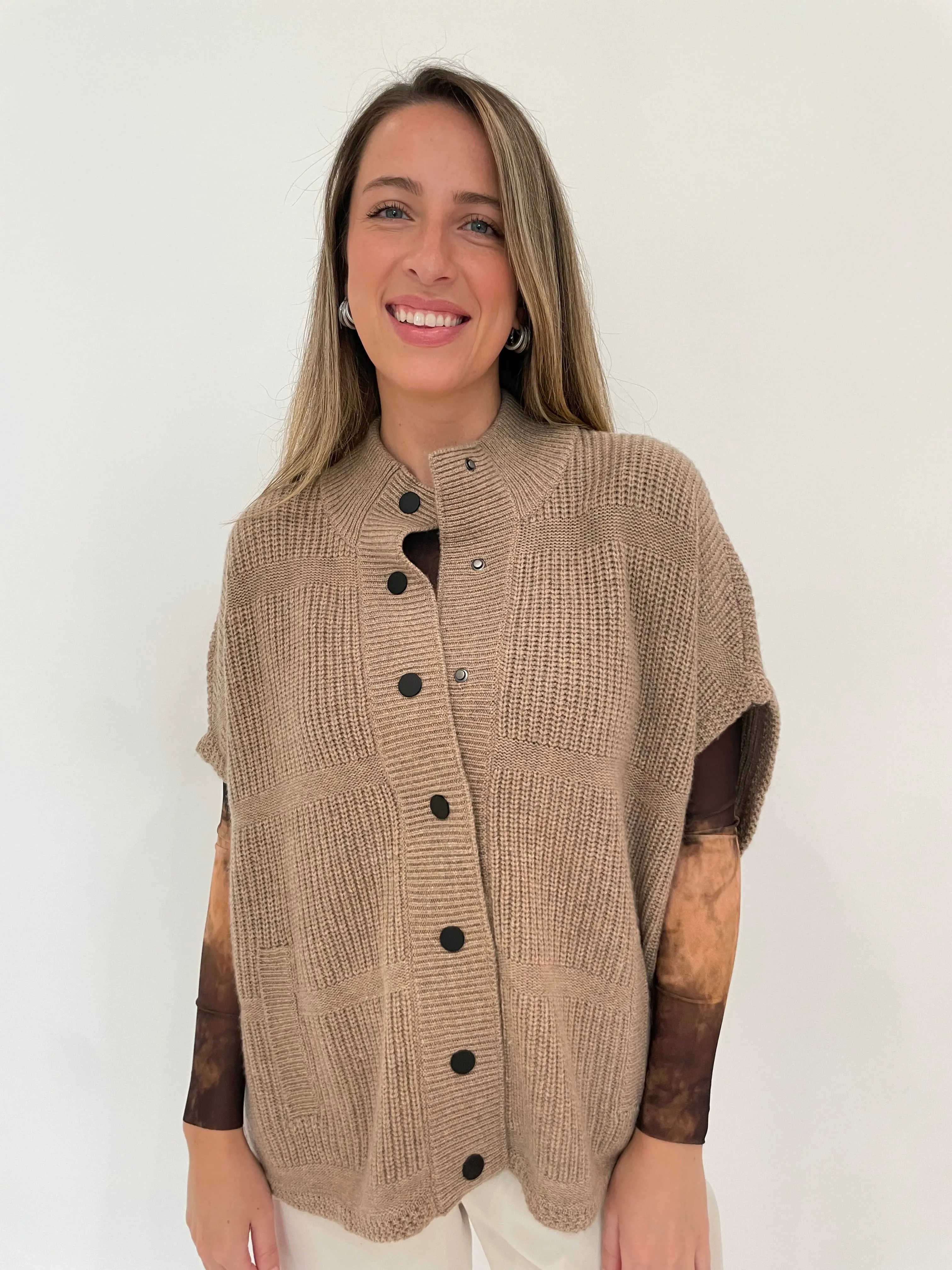 Camila Mixed Textured Knit Button Down Cardigan