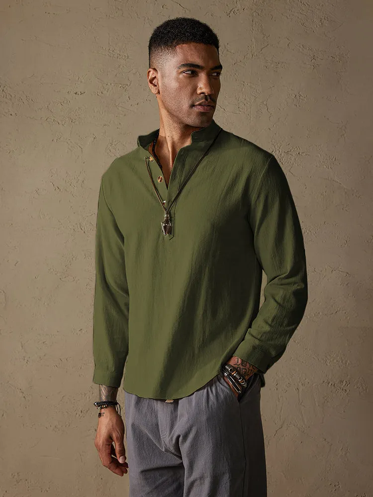 Casual Cotton Linen Solid Color Shirt