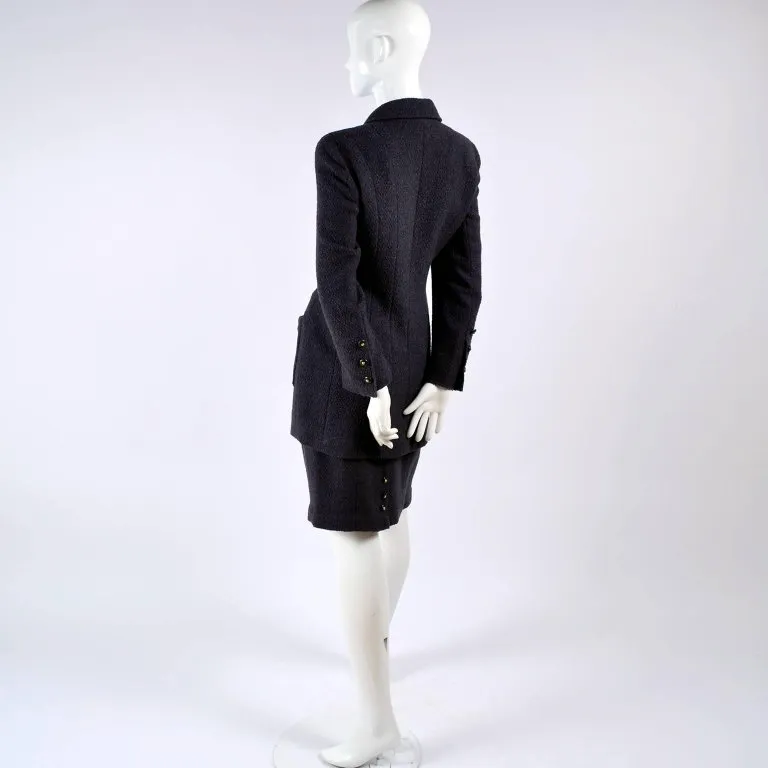 Chanel Jacket and Skirt Suit in Charcoal Gray Tweed with CC Logo Buttons