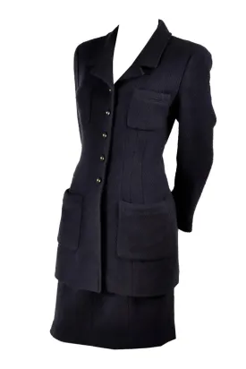 Chanel Jacket and Skirt Suit in Charcoal Gray Tweed with CC Logo Buttons