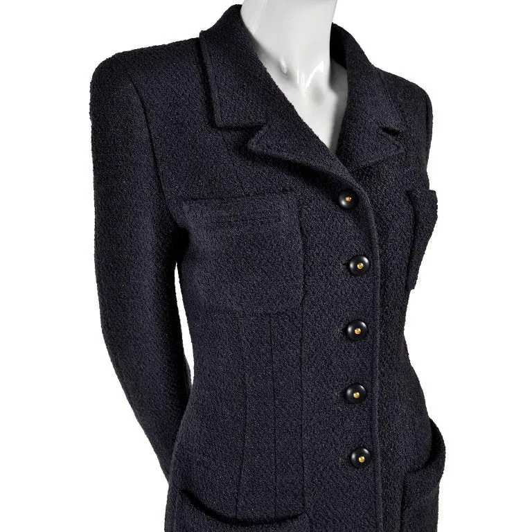 Chanel Jacket and Skirt Suit in Charcoal Gray Tweed with CC Logo Buttons