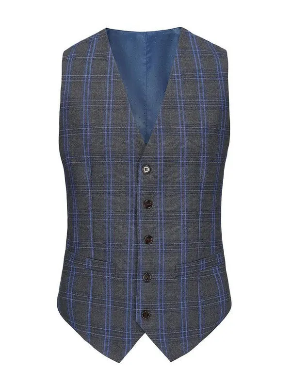 Charcoal Men's Slim-Fit 3pc Blue Check Plaid Suit - Regular