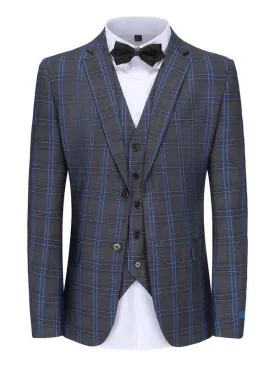 Charcoal Men's Slim-Fit 3pc Blue Check Plaid Suit - Regular