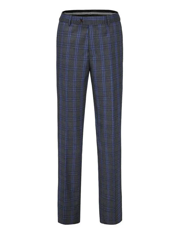 Charcoal Men's Slim-Fit 3pc Blue Check Plaid Suit - Regular