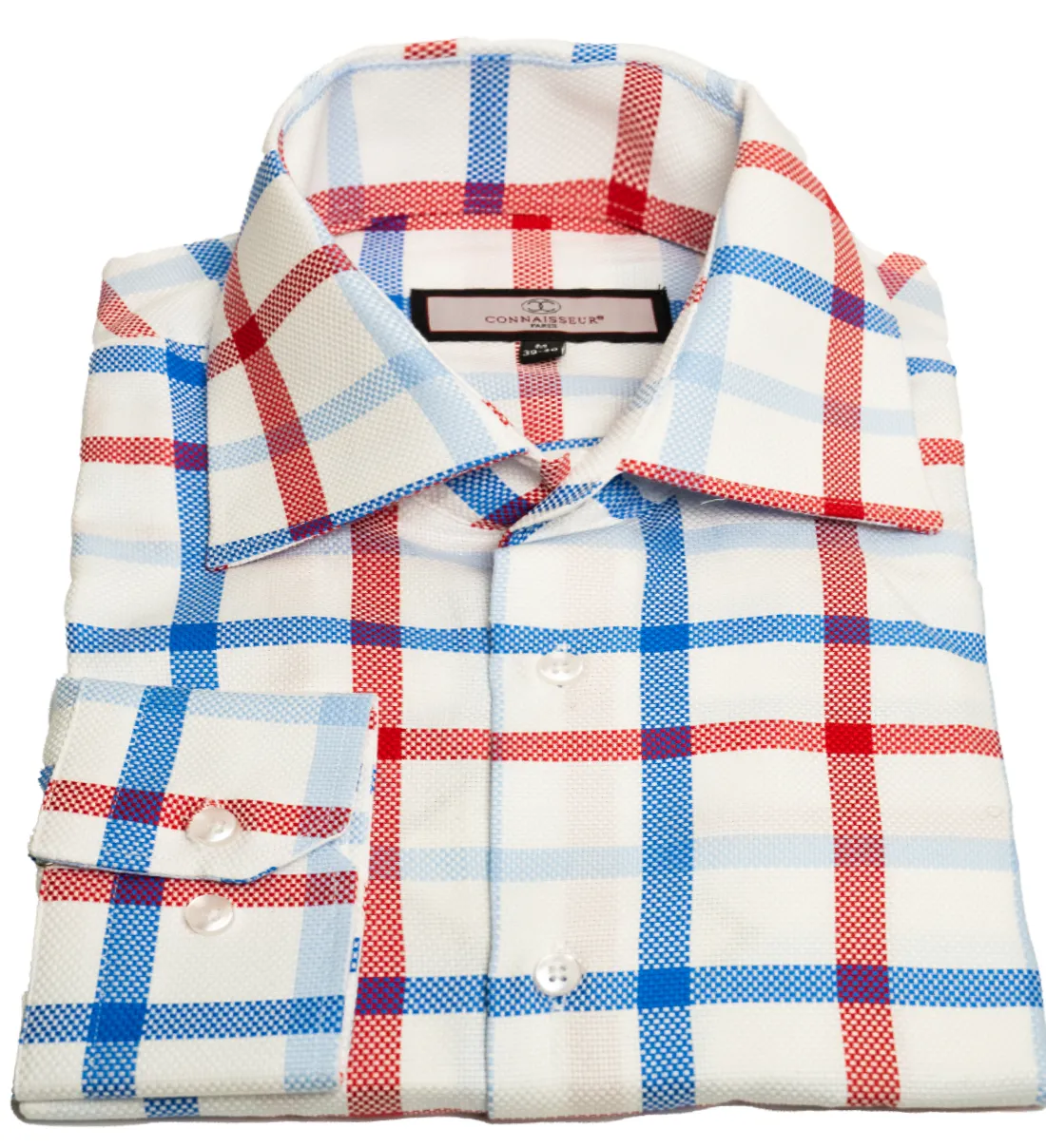 Connaisseur - White with blue and burgundy plaid slim fit dress shirt