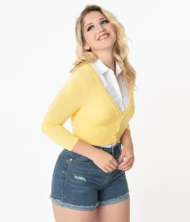 Custard Three-Quarter Sleeved Crop Cardigan