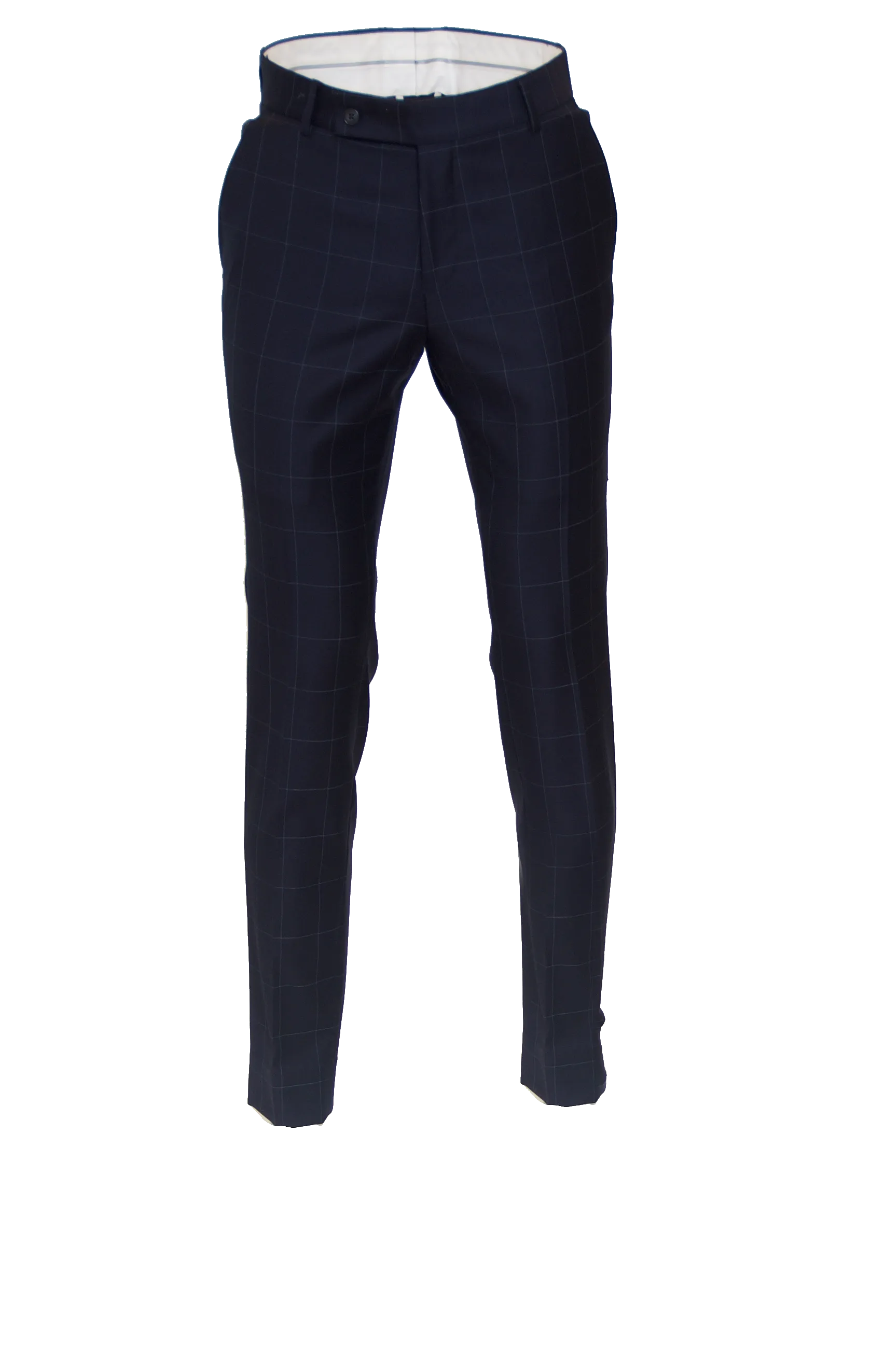 DEEP NAVY CHECKED FITTED WOOL SUIT TROUSER