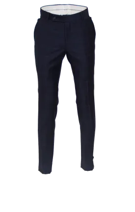 DEEP NAVY CHECKED FITTED WOOL SUIT TROUSER