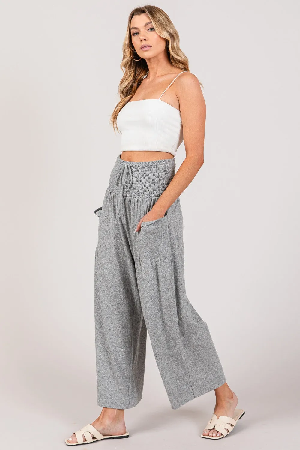 Drawstring Smocked High Waist Pants