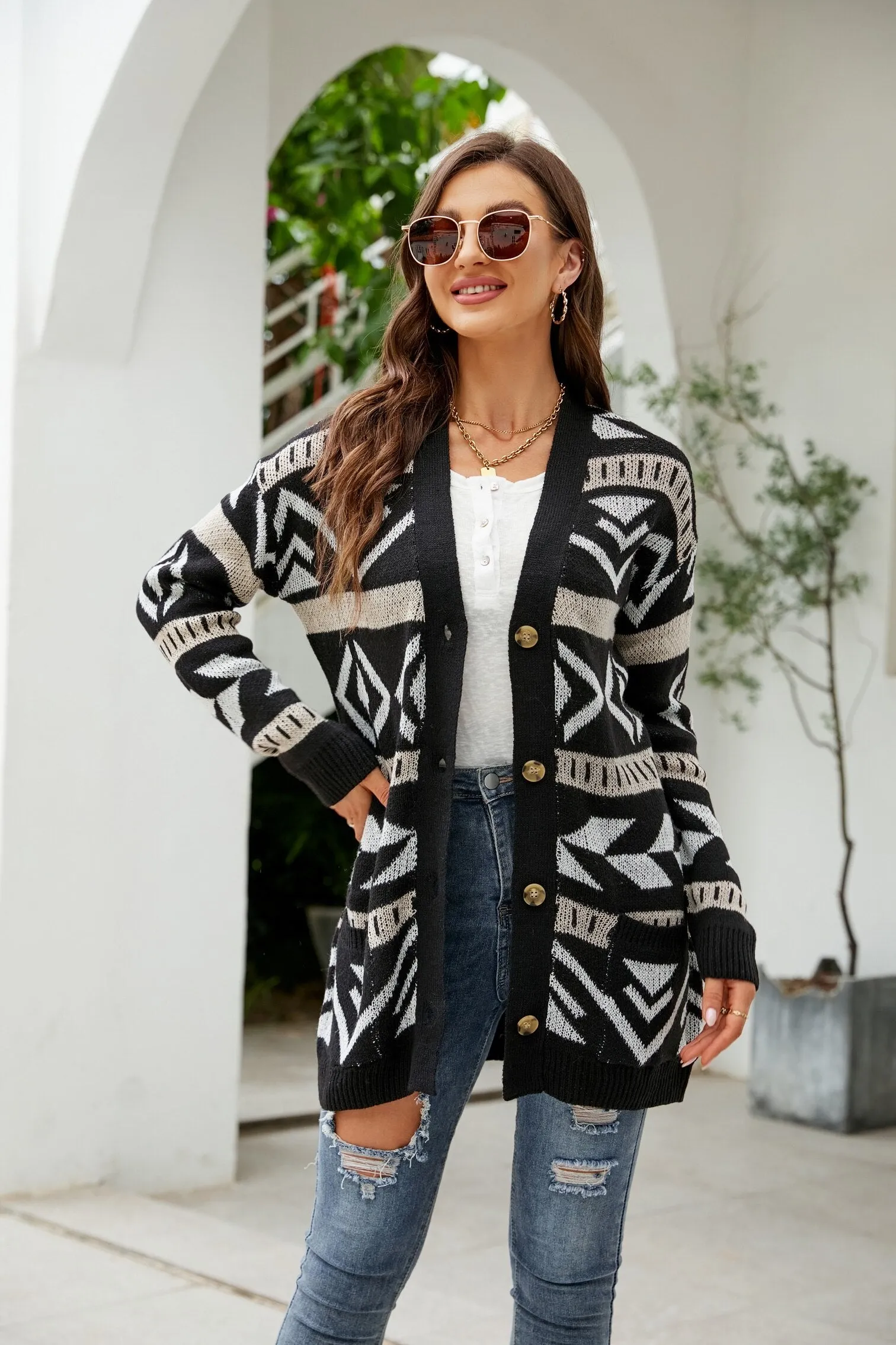 DressBetty - Geometric Loose Knitting Cardigan