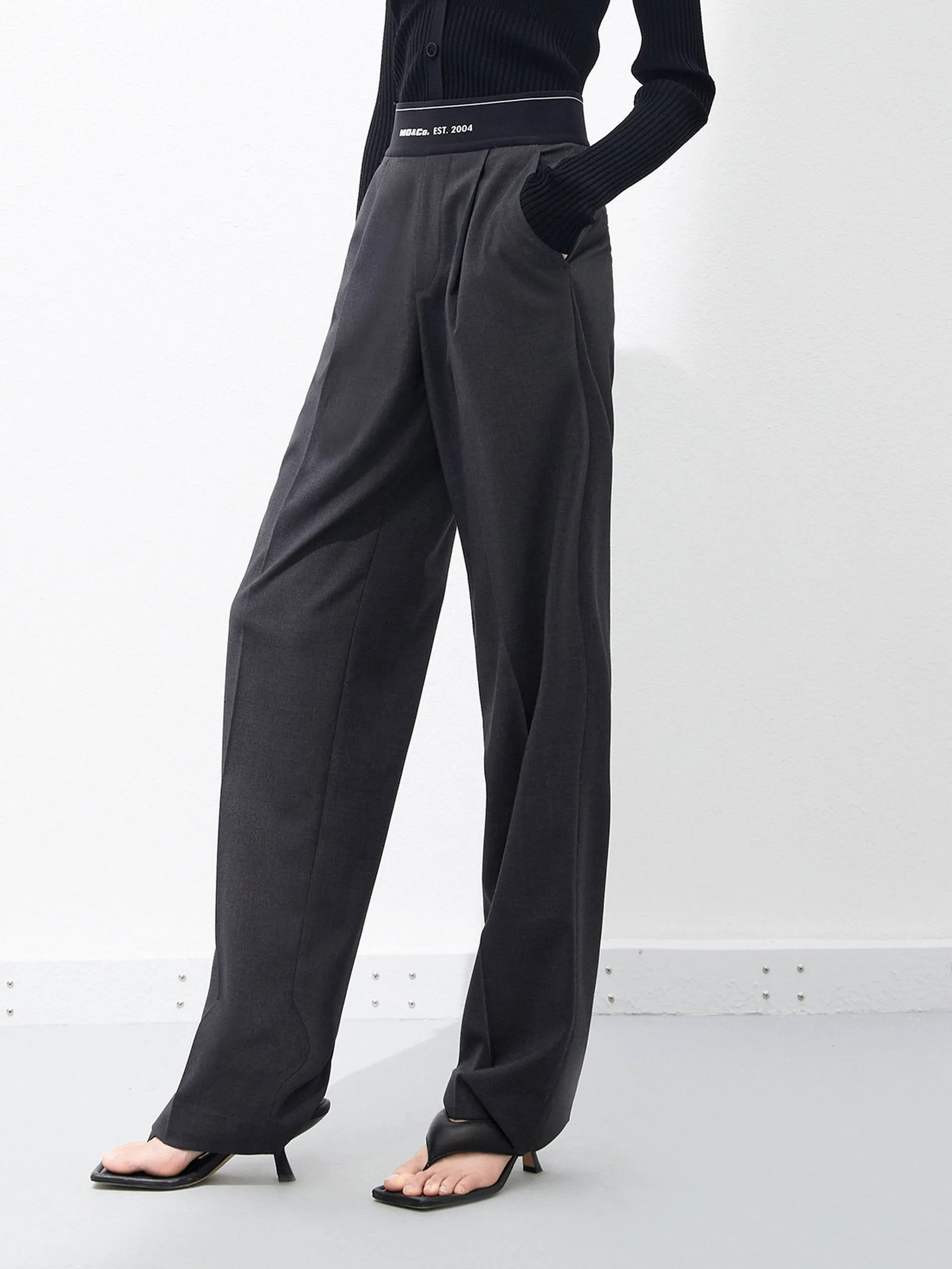 Elasticated Waist Straight Trousers