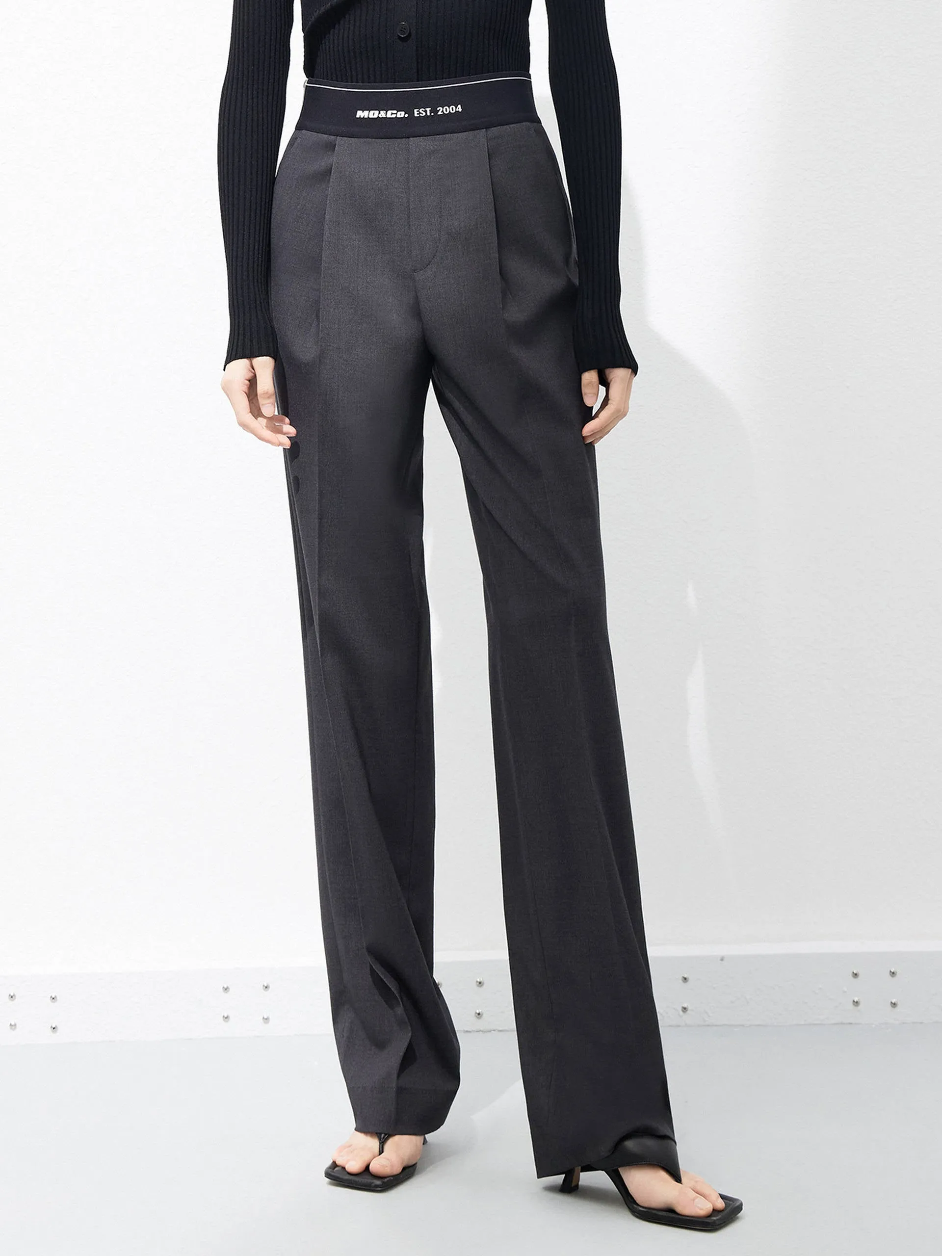 Elasticated Waist Straight Trousers