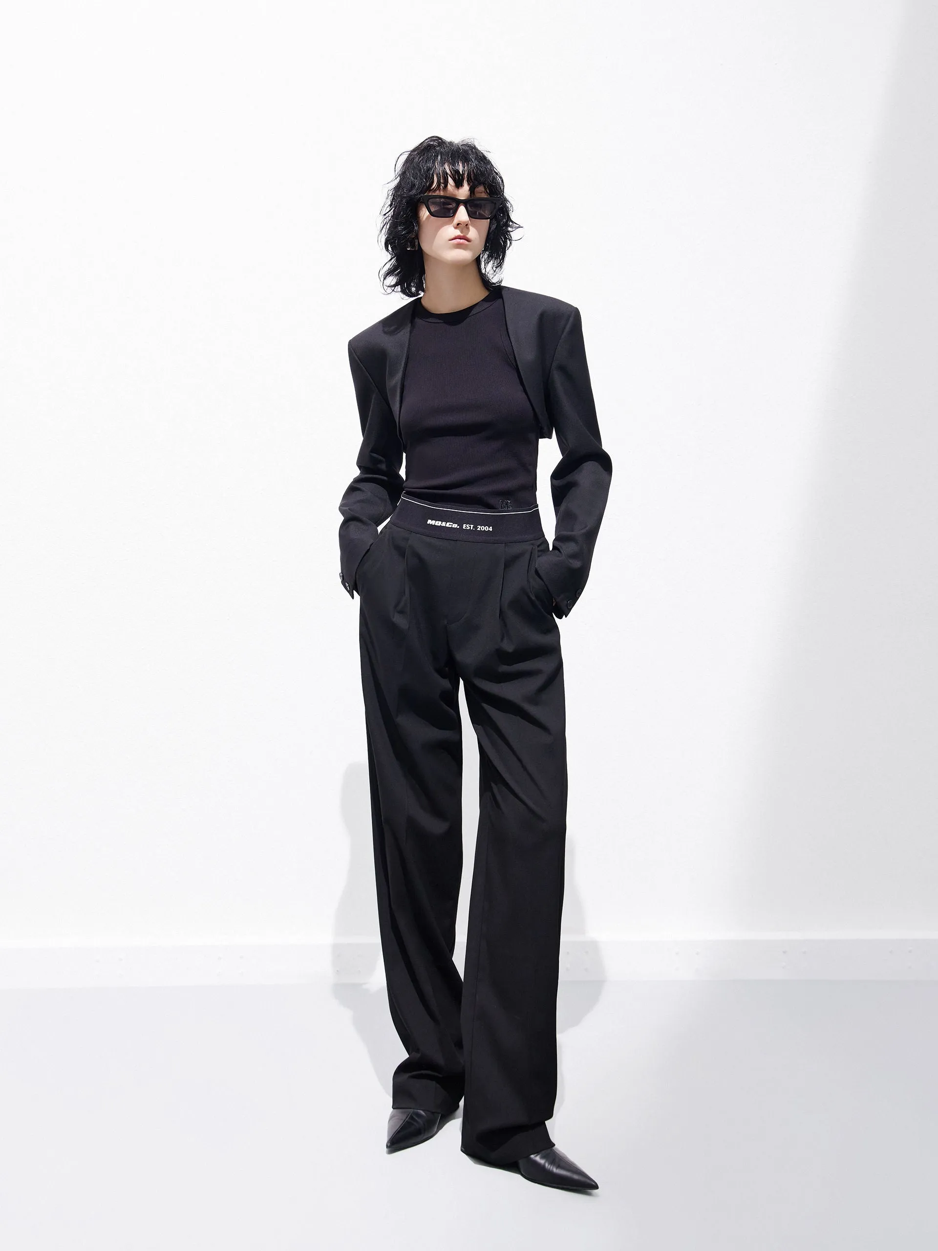 Elasticated Waist Straight Trousers