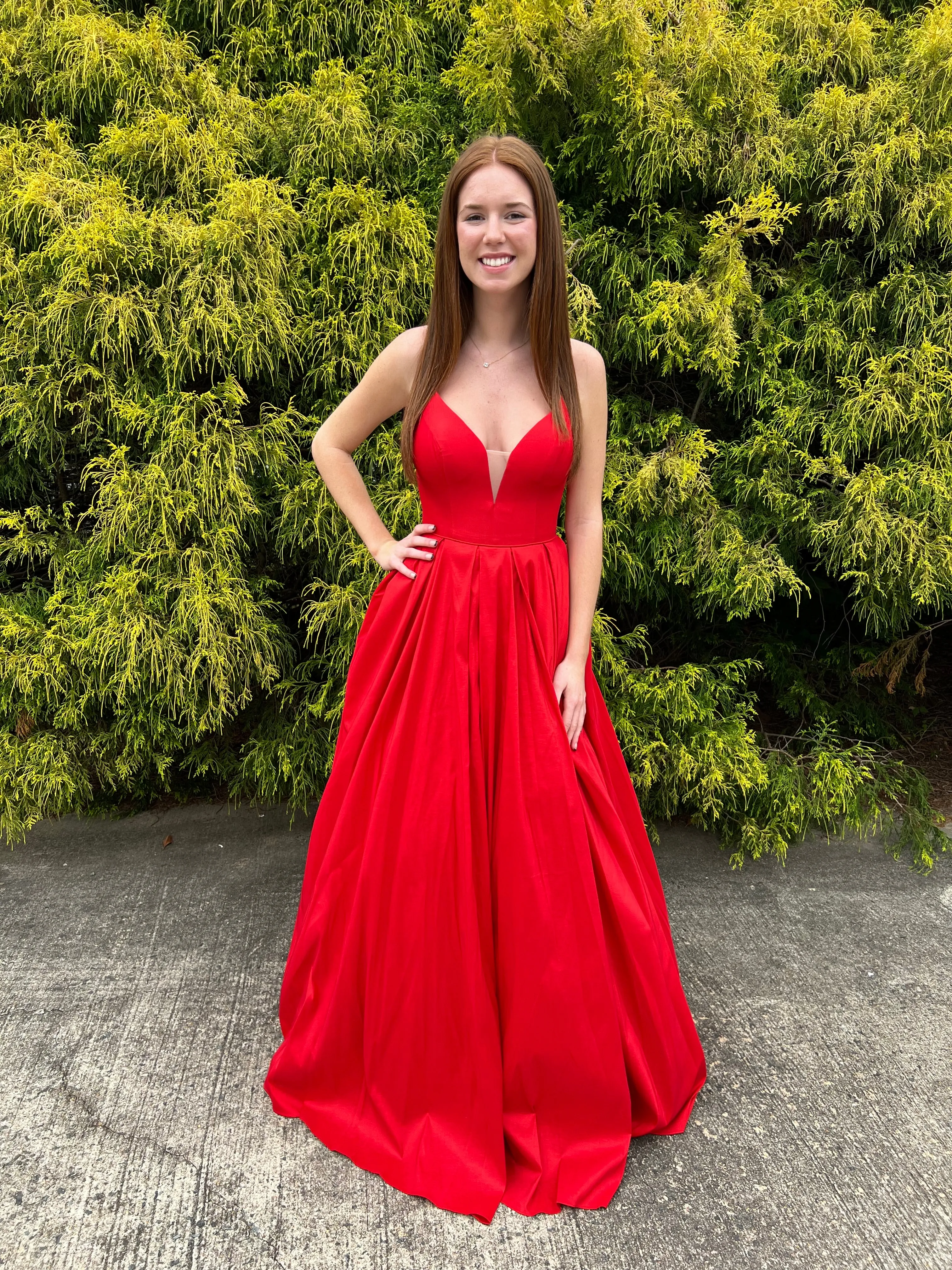 ENVIOUS Couture 1753 Red V-Neck Taffeta Ballgown