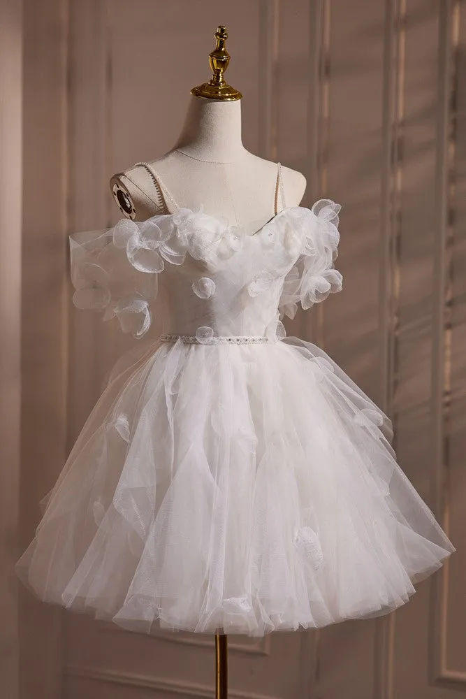 Fairy Off the Shoulder Flower Tulle Short Homecoming Dress