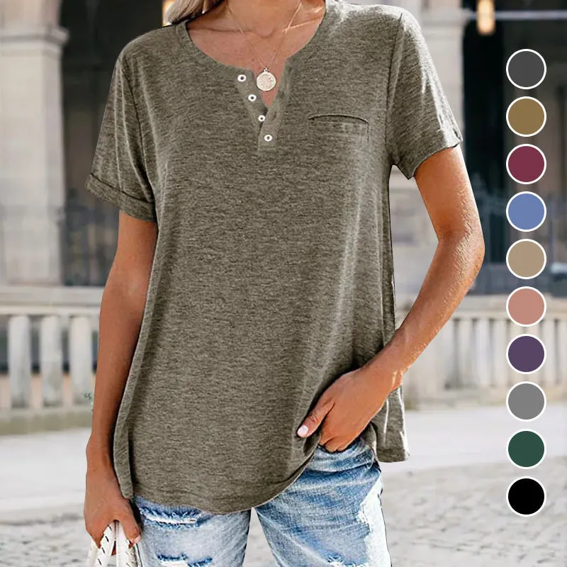 Fashion Solid Color Pocket Short Sleeve T-Shirt