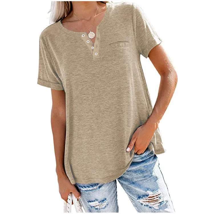 Fashion Solid Color Pocket Short Sleeve T-Shirt