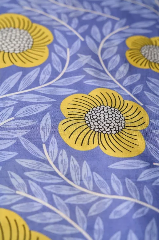 Floral Pattern Yellow, Mauve Background Printed Natural Muslin Silk Fabric