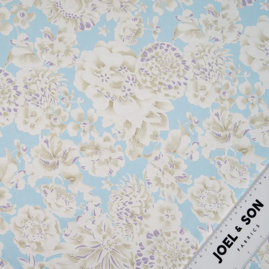 Floral Vision Printed Baby Blue Pure Silk Twill