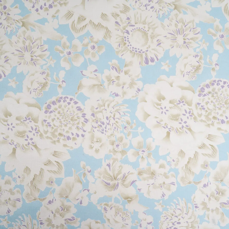 Floral Vision Printed Baby Blue Pure Silk Twill