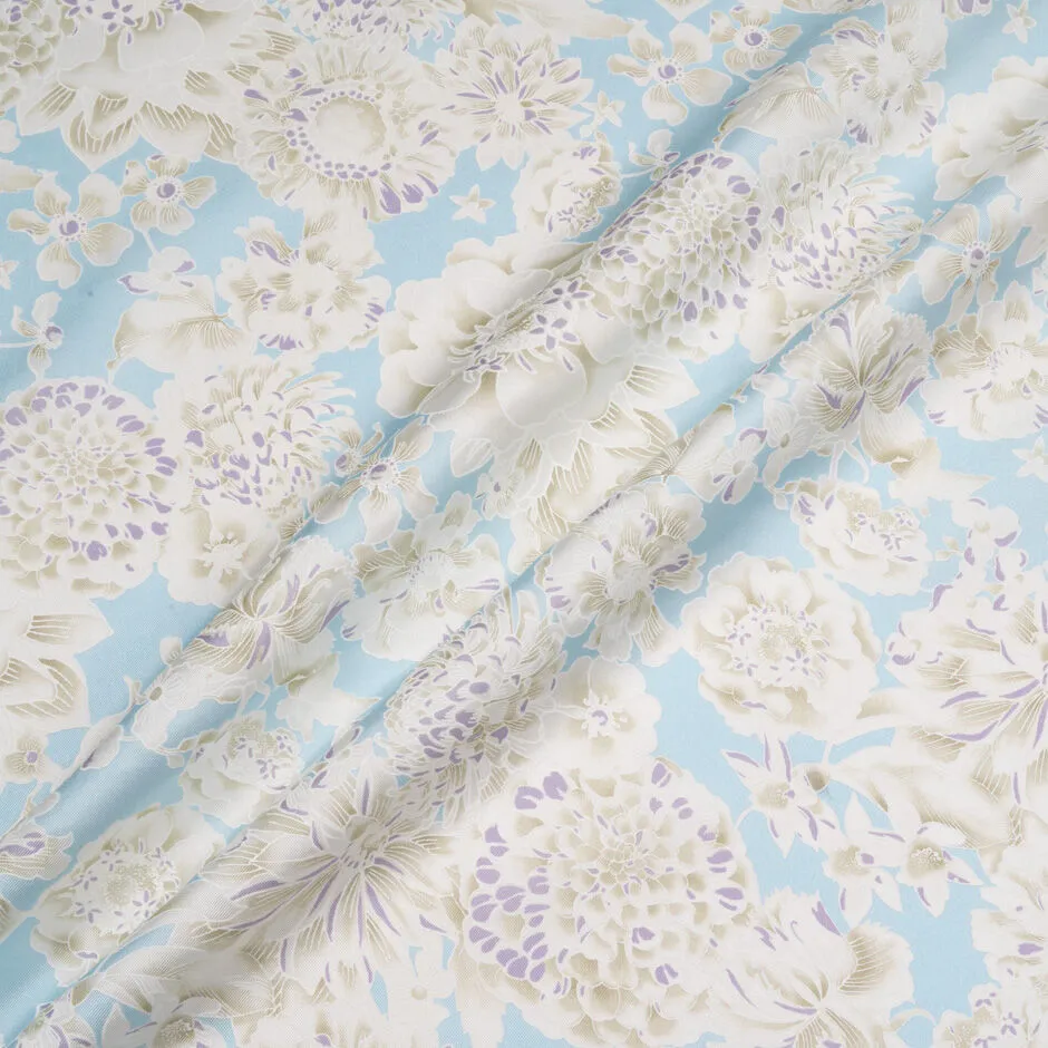 Floral Vision Printed Baby Blue Pure Silk Twill