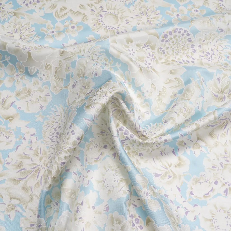 Floral Vision Printed Baby Blue Pure Silk Twill