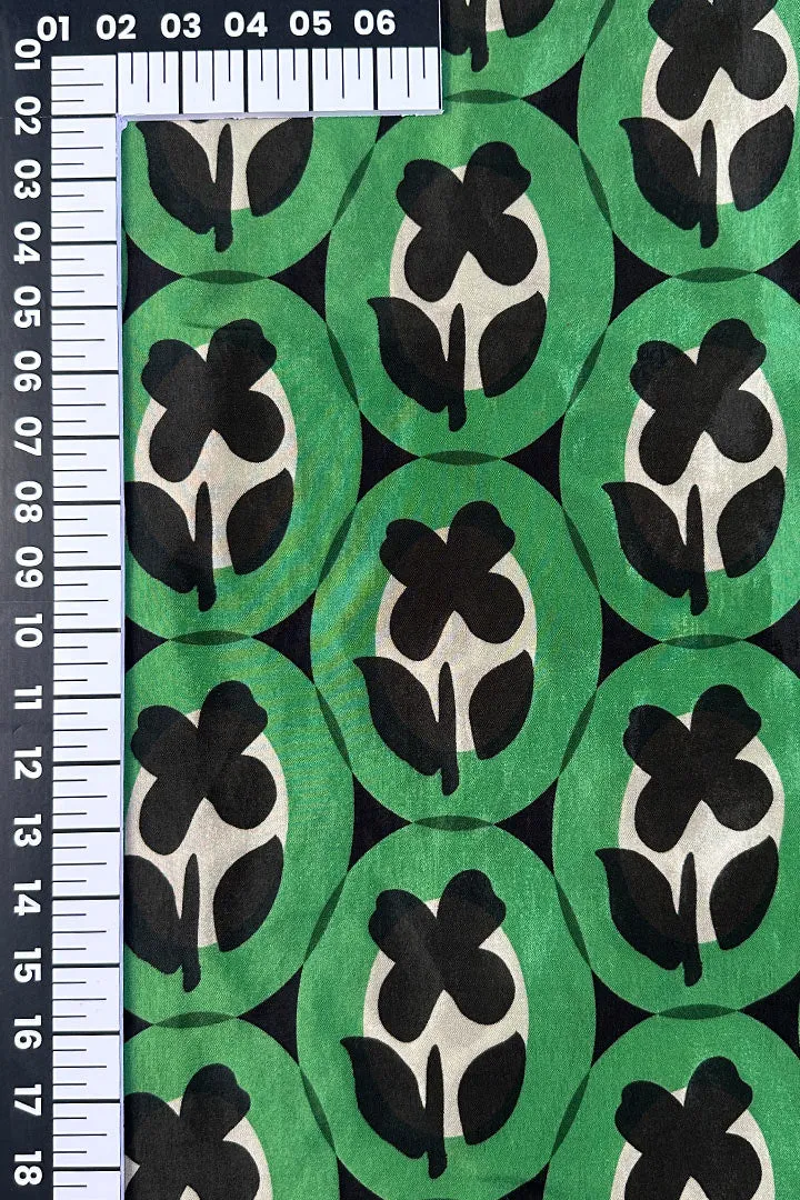 Forest Green Abstract Floral Printed Art Silk Fabric