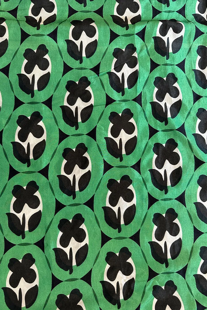 Forest Green Abstract Floral Printed Art Silk Fabric