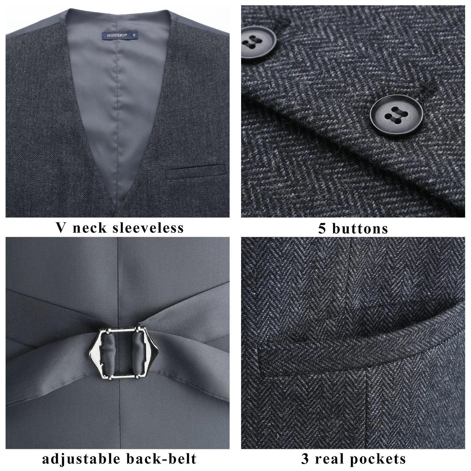 Formal Suit Vest - CHARCOAL-WOOL BACK