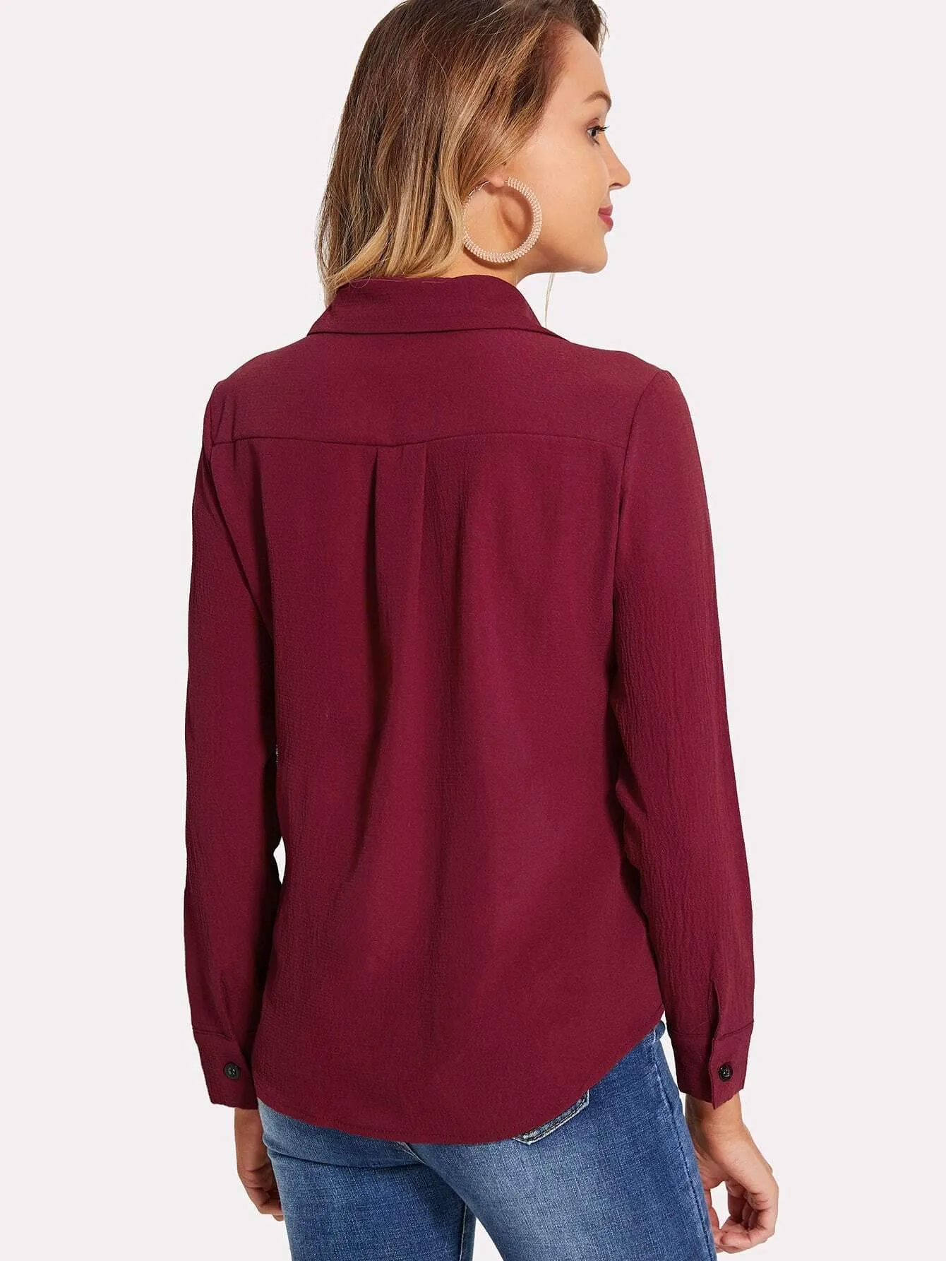 Frill Trim Solid Color Shirt