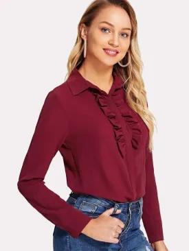 Frill Trim Solid Color Shirt