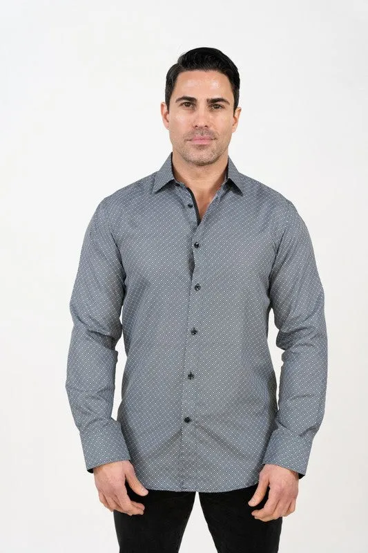 Grey Men's Printed Long Sleeve Shirt